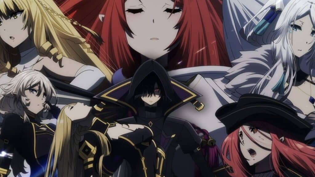 Visual of The Eminence in Shadow 2nd Season showing Shadow, Alpha, Rose, Mary, Elizabeth